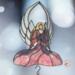 Angel stained glass wind chime- pink dress with blonde hair and white wings.