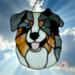 Australian Shepherd stained glass suncatcher in Blue Merle.