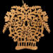 A handcrafted Victorian-style wooden Christmas tree ornament shaped like a basket filled with intricate floral designs, featuring detailed leaves and blossoms, with a small hook at the top for hanging.