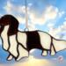 Dachshund Longhaired stained glass ornament- Custom Red Piebald