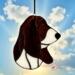 Basset Hound stained glass ornament in Mahogany and White.