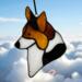 Corgi stained glass ornament in Black headed Tricolor.