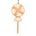 A handcrafted wooden Christmas tree ornament shaped like a lollipop, featuring intricate cut-out spiral patterns on the circular top and a simple stick base. The ornament is light brown with a smooth finish.