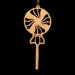 A handcrafted wooden Christmas tree ornament shaped like a lollipop, featuring intricate cut-out spiral patterns on the circular top and a simple stick base. The ornament is light brown with a smooth finish.