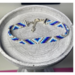 Traditional Native American Indian Style Glass Seed Bead Handcrafted Bracelet, Blue  white and and silver chevron pattern
