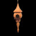 Handcrafted miniature wooden birdhouse ornament shaped like an icecicle with a pointed roof and base, featuring a rounded entrance hole and a perched bird, and made from reclaimed hardwoods finished with a satin shellac.