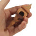 Handcrafted miniature wooden birdhouse ornament shaped like an icecicle with a pointed roof and base, featuring a rounded entrance hole and a perched bird, and made from reclaimed hardwoods finished with a satin shellac.