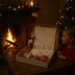Child admiring handmade Dear Santa Letter Kit by fireplace — magical Christmas Eve tradition for families & kids. Child admiring handmade Dear Santa Letter Kit by fireplace — magical Christmas Eve tradition for families & kids.