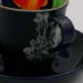 This is the front side of the lace decoupage on the cup. It's a nice contrast with the matte finish against the shiny saucer and handle. This is the front side of the lace decoupage on the cup. It's a nice contrast with the matte finish against the shiny saucer and handle.