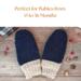 Pair of navy blue thumbless baby mittens with text ‘Perfect for Babies from 0 to 36 Months’; soft fleece winter mittens for toddlers.