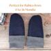 Pair of wool navy blue thumbless baby mittens with text ‘Perfect for Babies from 0 to 36 Months’; soft fleece winter mittens for toddlers.