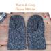 Set of men’s extra large handmade black fleece mittens crafted from upcycled fleece, lined in soft Berkshire polar fleece for double warmth.