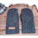 Handmade speckled black and white men's regular mittens, made from soft fleece; cozy winter mittens for men with regular sized hands.