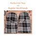 Pair of plaid black sized mittens; soft fleece winter gloves for regular size men.