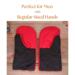 Pair of red and black wool wide mittens; durable wool winter gloves for regular size handed men.