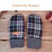 Pair of black and white plaid fleece regular sized mittens; soft fleece lined winter gloves for women.