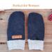 Pair of blue fleece regular sized mittens; soft fleece lined winter gloves for women.