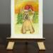 watercolor mini schnauzer with santa hat with a sunrise in the behind
