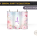 Pink pastel flower bridal tumbler, front and back, 20-oz stainless set or single.  