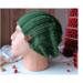 A hand knit acrylic beanie in evergreen green, in wide ribbed stitching. Ideal for adults & teens, it is crafted from soft cozy yarn.