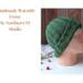 Side view of the hat's ribbed pattern shows the green acrylic yarn, & the artisan texture. A comfortable, stretchy fit for adults and teens.