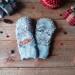 Handmade kids ages 5, 6, 7 years old sized mittens made from an upcycled fluffy gray fleece jacket. Perfect for winter holiday gift giving. 