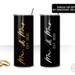 Mr & Mrs black 20 oz stainless tumblers with gold and silver script, personalized set or single, by Tammi Oribello Designs.