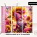 Personalized gnome & sunflower 20-oz skinny tumbler with butterflies; name on pink panel; stainless straw shown.
