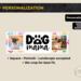 Personalization preview with Dog Mama text and spaces for six dog photos; we crop for best fit.