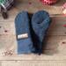 Handmade kids ages 5, 6, 7 years old sized mittens made from a soft blue fleece jacket. Perfect for winter holiday gift giving for children.
