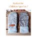 Handmade kids ages 5, 6, 7 years old sized mittens made from an upcycled fluffy gray fleece jacket. Perfect for winter holiday gift giving. 