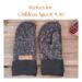 Handmade kids ages 8, 9, 10 years old sized mittens made from an upcycled fluffy gray fleece jacket. Perfect for winter holiday gift giving