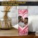 Lifestyle view of personalized pink heart photo tumbler on bedside table by Tammi Oribello Designs
