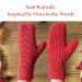 A pair of hand knit mittens with vine like pattern, sized for kids ages 8, 9, 10 years old. Perfect as a cold winter holiday gift for kids.