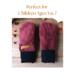 Handmade kids purple mittens for ages 5, 6, 7 years old made from a purple Columbia fleece jacket. Perfect for winter holiday gift giving.