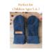 Handmade kids ages 5, 6, 7 years old sized mittens made from a soft blue fleece jacket. Perfect for winter holiday gift giving for children.