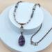 Handmade necklace with amethyst teardrop pendant, aquamarine beads, crystals, copper chain and hook clasp