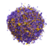 Close up texture of crushed Blue Lotus flowers showing purple petals and yellow stamens. Pre-ground herbal tea cut.