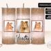 Personalized dog photo tumbler with three pet pictures on a rose gold glitter design