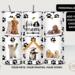 Personalized Fur Mom tumbler with five pet photos and paw print background