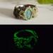 Emerald Leaf Polymer Clay and Stainless Steel Ring Daytime and Nighttime Views