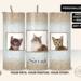 Personalized cat tumbler with three pet photos and a custom name on a faux glitter background