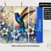 Blue hummingbird floral 20 oz personalized tumbler with name on side, stainless steel skinny cup gift by Tammi Oribello Designs
