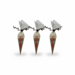 Set of three handmade reindeer hot cocoa cones with marshmallows and cocoa displayed on a white background
