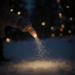 Magic Reindeer Food being sprinkled outside in the snow to show the Christmas Eve tradition

