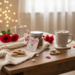 Snuggle Mug handmade hot cocoa gift jar styled with roses, cookies, and cozy mugs for Valentine’s Day gifting