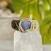 Tanzanite Polymer Clay and Stainless Steel Ring Front View, Straight On