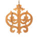 Intricate Victorian-style fretwork Christmas tree ornament handcrafted from natural hardwood with visible wood grain, showcasing symmetrical curls, loops, and ornate cut-out designs.