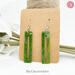 Sparkling green geometric dangle earrings, long rectangular style, boho chic fashion, silver-tone ear wires, handmade by Bel Creative Arts