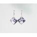 Clip-on Non-Pierced Enameled Copper Earrings with White Flower Stencil over Purple Torch-Fired Enamel, Silver Plate Ear Clips